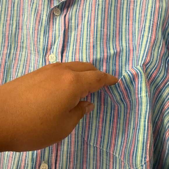 Idillio Positano Linen Candy Striped Beachy Long Sleeve Button Shirt Mens Medium - Picture 3 of 7